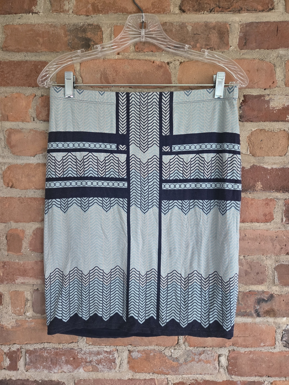 Max Studio Light Blue & Navy Geometric Pencil Skirt